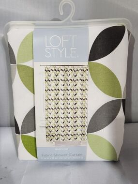 LOFT Style Fabric Shower Curtain in White, Green, Gray